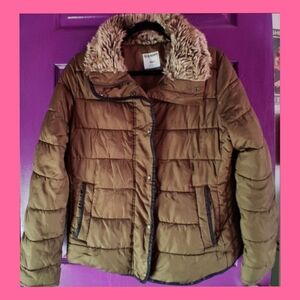 Old Navy Brown Puffer Jacket with Faux Fur Collar